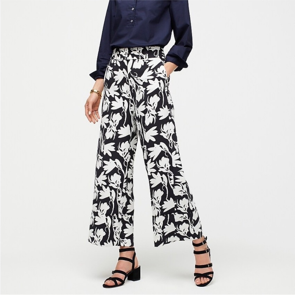 J. Crew Black & White Floral Wide-Leg Pants